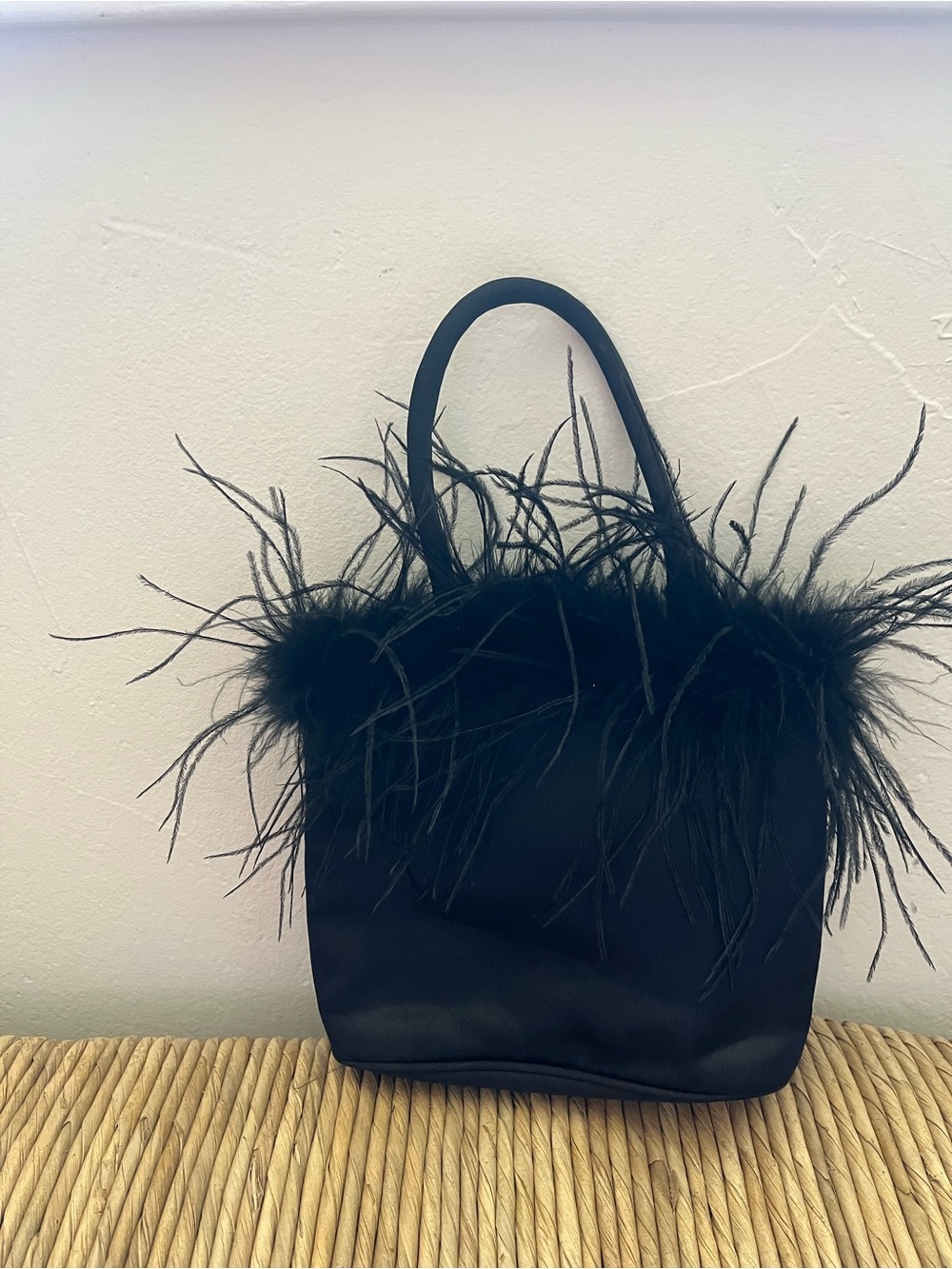 Black Feather Trim Mini Bag